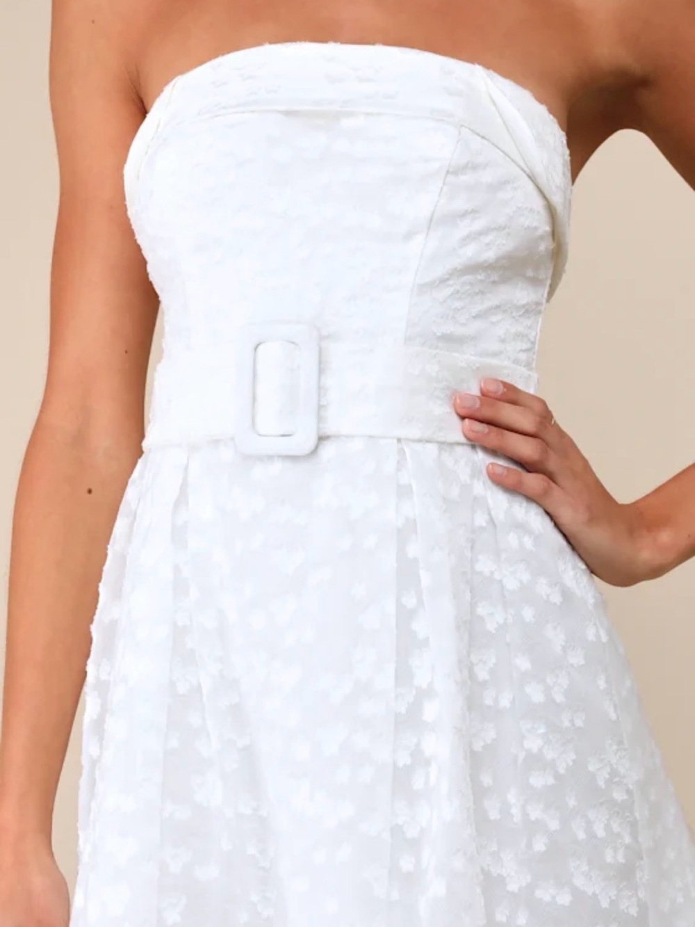 Lulus Enviable Grace White Burnout Strapless Belted Midi Dress - Picture 4 of 6